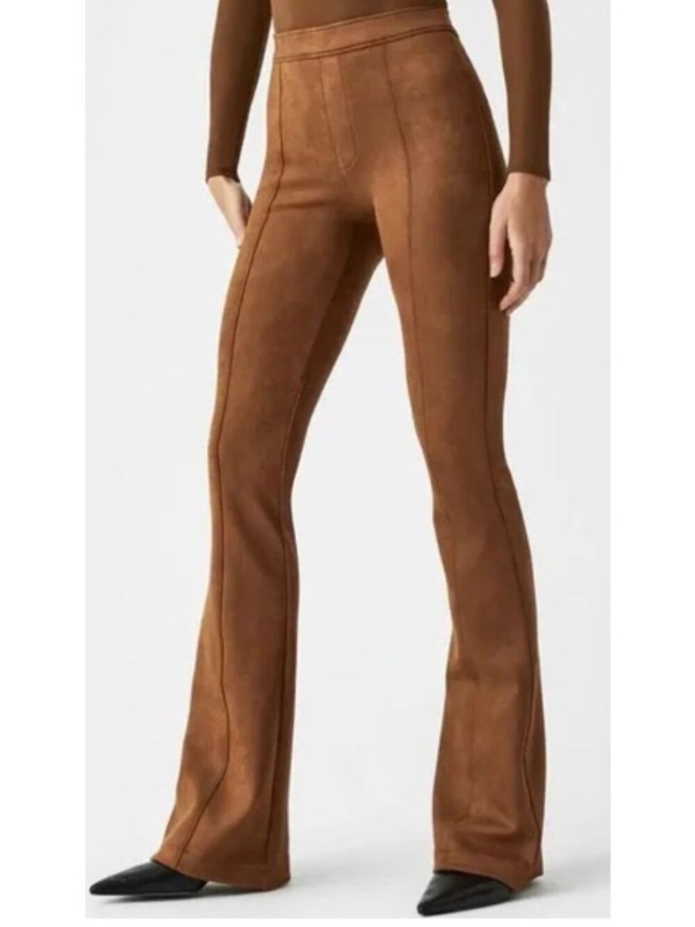 SPANX Faux Suede Flare Tummy Control Caramel Brown Pants-sz Medium